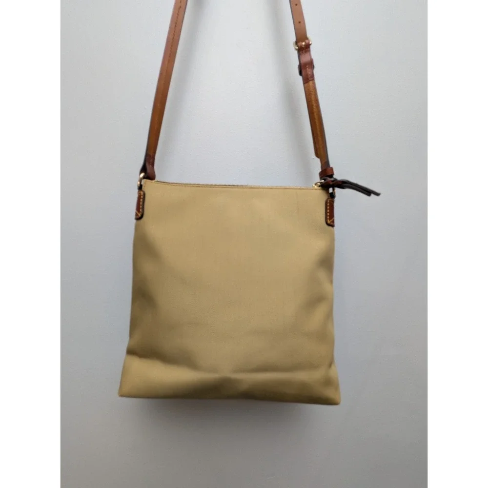 Dooney & Bourke Khaki Nylon Crossbody Bag W/Contrasting Leather Trim